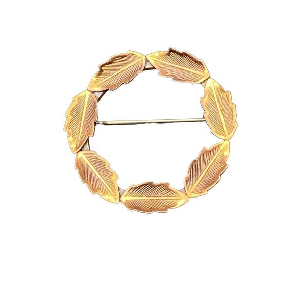 Vintage Bell Copper Solid Copper Leaf Wreath Lapel Hat Tie Pin Brooch - Picture 1 of 9